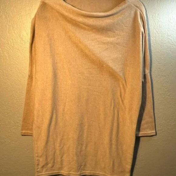 CBR Beige Tan Wide Cowl Neck Sweater Size Medium Scoop Minimalist Casual - Picture 1 of 9